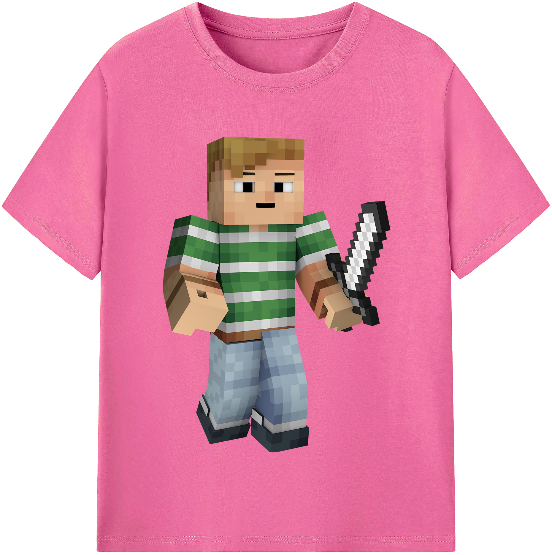 （画像用） マインクラフト ブロックの世界 Minecraft MC Block world レディースカジュアルプリントTシャツ（綿100％）